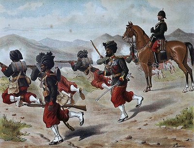 De 20e Bombay Native Infantry Veldvuren (Marsorder), Anglo-Indisch Leger van de jaren 1880 door Richard (after) Simkin