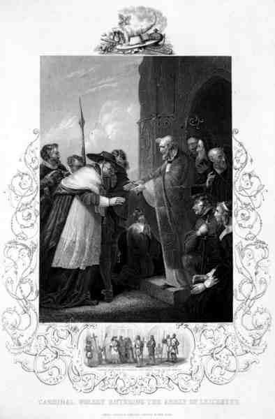 Kardinaal Wolsey Betreedt de Abdij van Leicester, in Henry VIII door William Shakespeare, gegraveerd door A.H. Payne door Richard (after) Westall