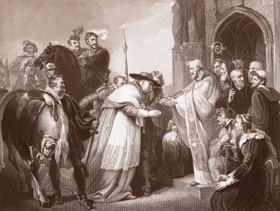 Kardinaal Wolsey in Leicester Abbey, gegraveerd door R. Walther door Richard (after) Westall
