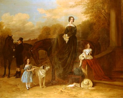 Een Familie met hun Jagers en Honden Buiten een Landhuis door Richard Ansdell