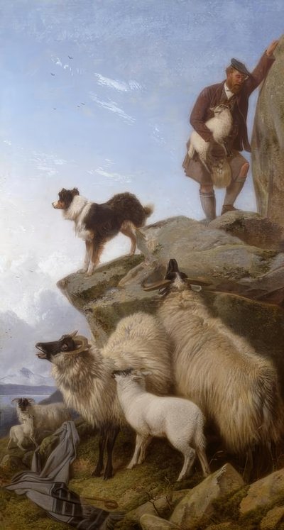R. Ansdell, Het verdwaalde schaap, schilderij, 1868 door Richard Ansdell