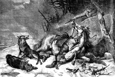 Reiziger te paard aangevallen door een roedel wolven door Richard Ansdell