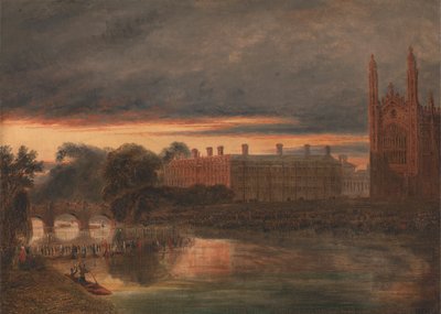 Processie van boten op de rivier de Cam onder Clare College, Cambridge door Richard Banks Harraden