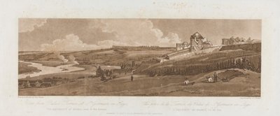 Uitzicht vanaf Paleis Terras in St. Germain en Laye; Het Aquaduct van Marli in de verte 1803; Plaat 16 uit Uitzichten in Parijs, het Emanuel Volume tracing van de plaat door Richard Banks Harraden