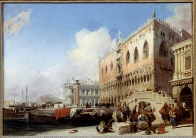 Zicht op Venetië, de Quai des Schiavoni en het Paleis van de Doges door Richard Bonington