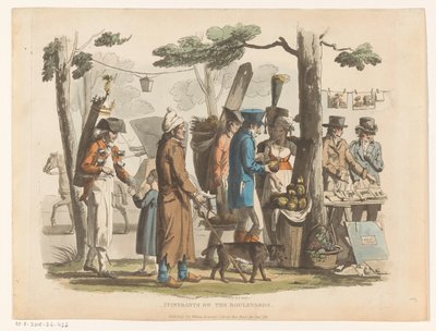 Straatscène met kooplieden door Richard Brinsley Peake