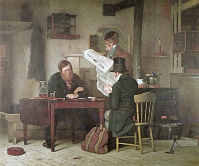 Wachten op de postkoets (kleur litho) door Richard Caton (after) Woodville