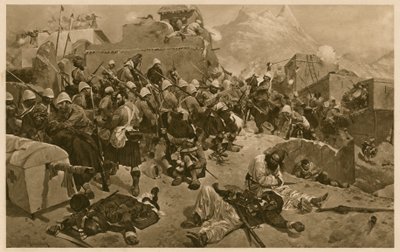 92nd Highlanders en 2nd Gurkhas bestormen Gundi Mulla Sahibdad tijdens de Slag om Kandahar, Afghanistan, Tweede Anglo-Afghaanse Oorlog door Richard Caton II (after) Woodville