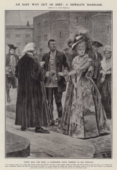 Een gemakkelijke manier om uit de schulden te komen: een Newgate-huwelijk (litho) door Richard Caton II (after) Woodville