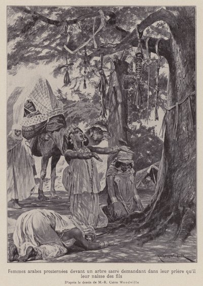 Arabische vrouwen die zich voor een heilige boom neerbuigen in gebed dat ze kinderen zullen krijgen door Richard Caton II (after) Woodville