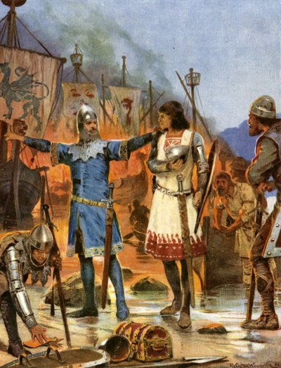 Fitzstephen verbrandt zijn boten door Richard Caton II (after) Woodville