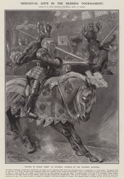 Middeleeuwse lijsten in het moderne toernooi (litho) door Richard Caton II (after) Woodville