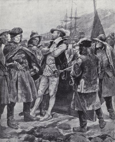 Sir Humphrey Gilbert ontdekt Newfoundland door Richard Caton II (after) Woodville