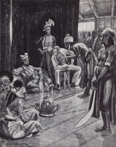 Sir James Brooke onderhandelt over een verdrag met de Sultan van Brunei voor het vestigen van een Britse kolonie op Borneo door Richard Caton II (after) Woodville