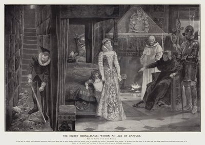 De geheime schuilplaats: op een haar na gevangengenomen (litho) door Richard Caton II (after) Woodville