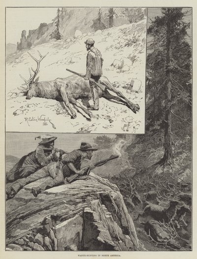 Wapiti-jacht in Noord-Amerika (gravure) door Richard Caton II (after) Woodville