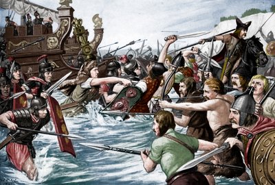 De landing van Julius Caesar in Groot-Brittannië, 55 v.Chr. door Richard Caton II Woodville