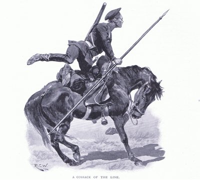 Een Kozak van de linie, illustratie uit Cassells History of the Russo-Japanese War Vol 1, ca. 1900 door Richard Caton Woodville
