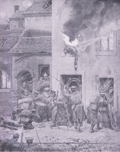 In gevecht met de vijand: Huis-aan-huis gevechten in Ieper, uit Geschiedenis van de Grote Oorlog Vol 3 gepubliceerd door Waverley Book Co Limited, ca. 1920 door Richard Caton Woodville