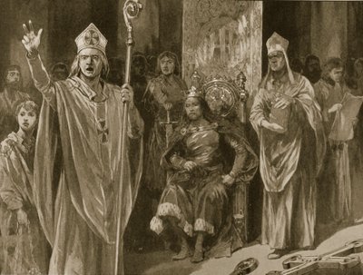 De Redevoering van Hubert Walter, Aartsbisschop van Canterbury, bij de Kroning van Jan, Hemelvaartsdag, 27 mei 1199, uit 