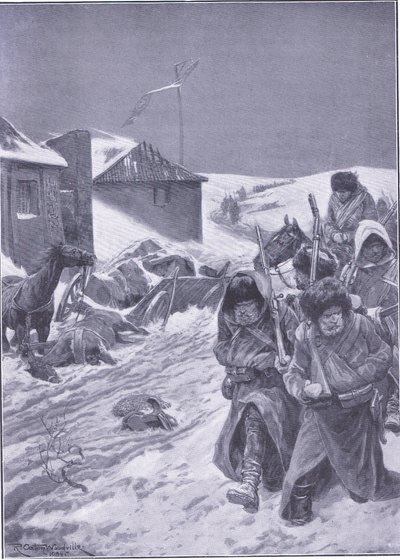 De eindeloze mars oostwaarts: Een vertrouwd gezicht onderweg, illustratie uit Cassells History of the Russo-Japanese War Vol 1, ca. 1900 door Richard Caton Woodville