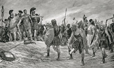 Vespasianus gered door zijn zoon Titus, illustratie uit 
