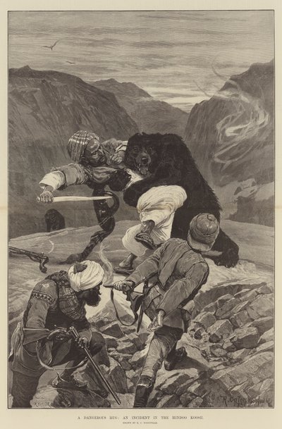 Een gevaarlijke omhelzing, een incident in de Hindoe Koosh door Richard Caton Woodville junior