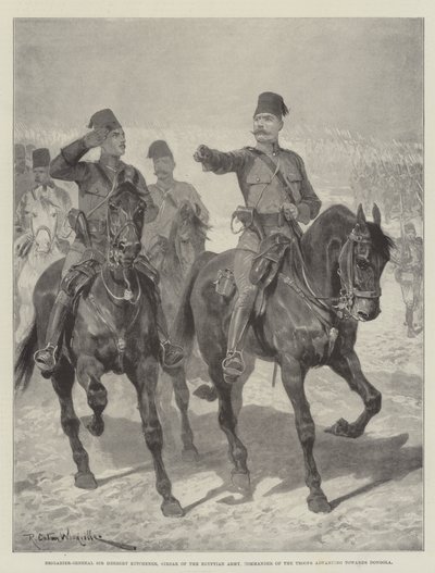 Brigadegeneraal Sir Herbert Kitchener, Sirdar van het Egyptische leger, commandant van de troepen die oprukken naar Dongola door Richard Caton Woodville junior