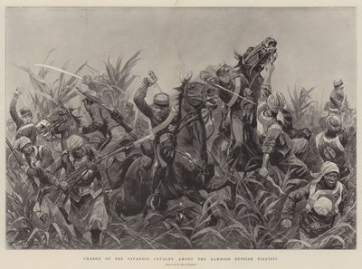 Aanval van de Japanse Cavalerie tussen de Bamboes buiten Tientsin door Richard Caton Woodville junior