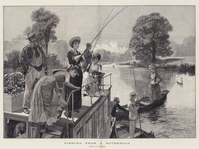 Vissen vanaf een Woonboot door Richard Caton Woodville junior