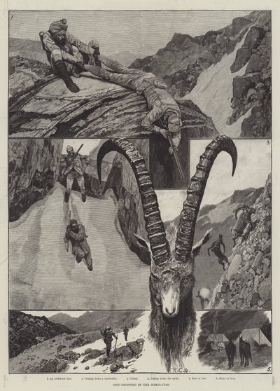 Steenbokjacht in de Himalaya door Richard Caton Woodville junior