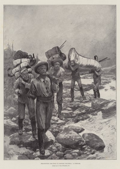 Goud zoeken in Brits-Columbia, een portage door Richard Caton Woodville junior