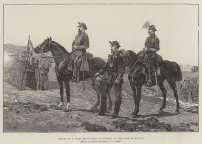 Review van een Zwitsers legerkorps in Horgen, aan het meer van Zürich door Richard Caton Woodville junior