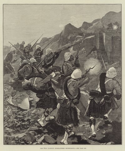 De 92e (Gordon) Highlanders in een schermutseling door Richard Caton Woodville junior