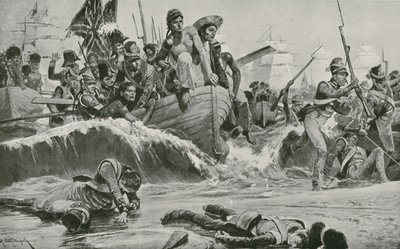 De Britse Troepen Forceren een Landing bij Aboukir Bay tegenover de Franse Batterijen door Richard Caton Woodville junior