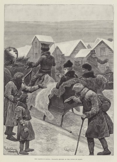 De Hongersnood in Rusland, Boeren die Bedelen in de Steden van Kazan door Richard Caton Woodville junior