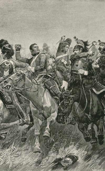 De dappere aanval van de Scots Greys in de Slag bij Waterloo door Richard Caton Woodville junior