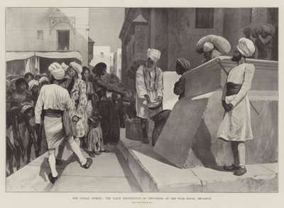 De Indiase Hongersnood, de Dagelijkse Distributie van Voedsel in het Armenhuis, Sholapur door Richard Caton Woodville junior