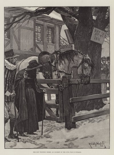 Het Verloren Paard van de Soldaat, een Incident van de Burgeroorlog in Engeland door Richard Caton Woodville junior