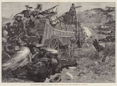 De Matabili Oorlog in Zuid-Afrika, Aanval op de Laager van Wagens door Richard Caton Woodville junior