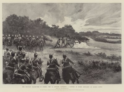 De militaire manoeuvres in Sussex, de 3e Huzaren veroveren een batterij paardartillerie op Burton Down door Richard Caton Woodville junior