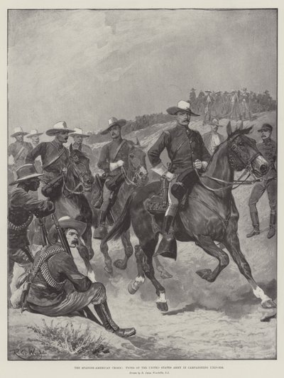 De Spaans-Amerikaanse crisis, typen van het Amerikaanse leger in campagne-uniform door Richard Caton Woodville junior