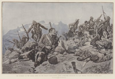 De bestorming van de Dargai Ridge door de Gordon Highlanders, Piper Findlater blijft spelen ondanks verwondingen aan beide benen door Richard Caton Woodville junior