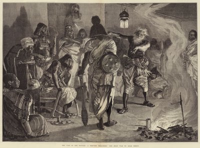 De oorlog in de Soedan, een derwisj predikt de heilige oorlog aan Arabische stamhoofden door Richard Caton Woodville junior