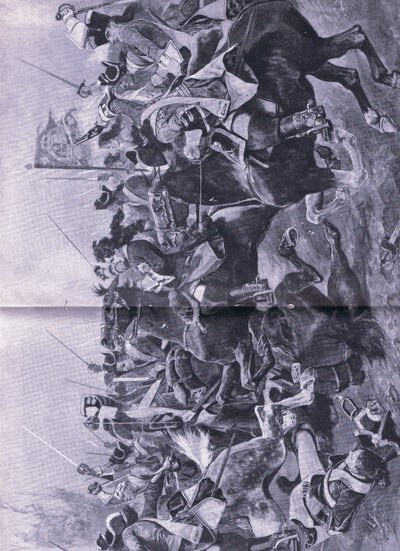 Het cavaleriegevecht bij de Slag bij Ramilles, 3 mei 1706, illustratie uit British Battles on Land and Sea, 1915 door Richard Caton Woodville junior
