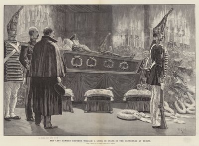 De overleden Duitse keizer Wilhelm I opgebaard in de kathedraal van Berlijn door Richard Caton Woodville junior