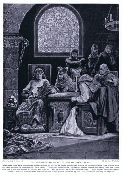 De moordenaars van Becket vertrekken op hun opdracht, jaren 1920 door Richard Caton Woodville junior