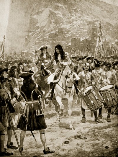 De overgave van Gibraltar aan de Engelsen, 24 juli 1704, illustratie uit 
