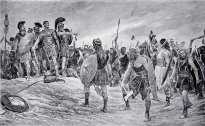 Vespasianus gered door zijn zoon Titus, illustratie uit 