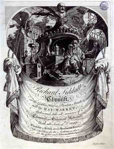 Handelskaart voor Richard Siddall, Chemicus, aan het Gouden Hoofd, Panton Street, Londen door Richard Clee
